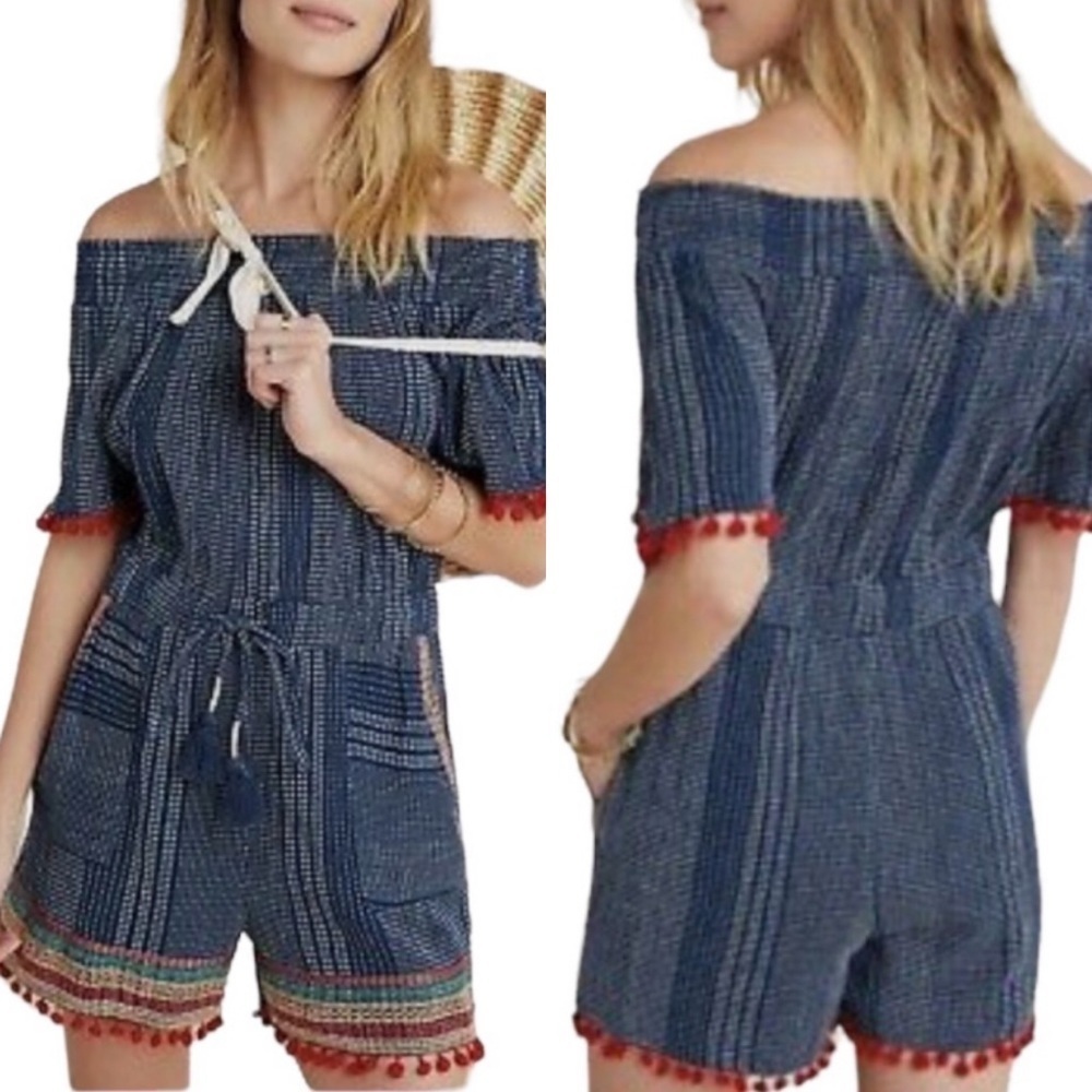 Anthropologie THML Lacey Pommed Off-the-shoulder Romper